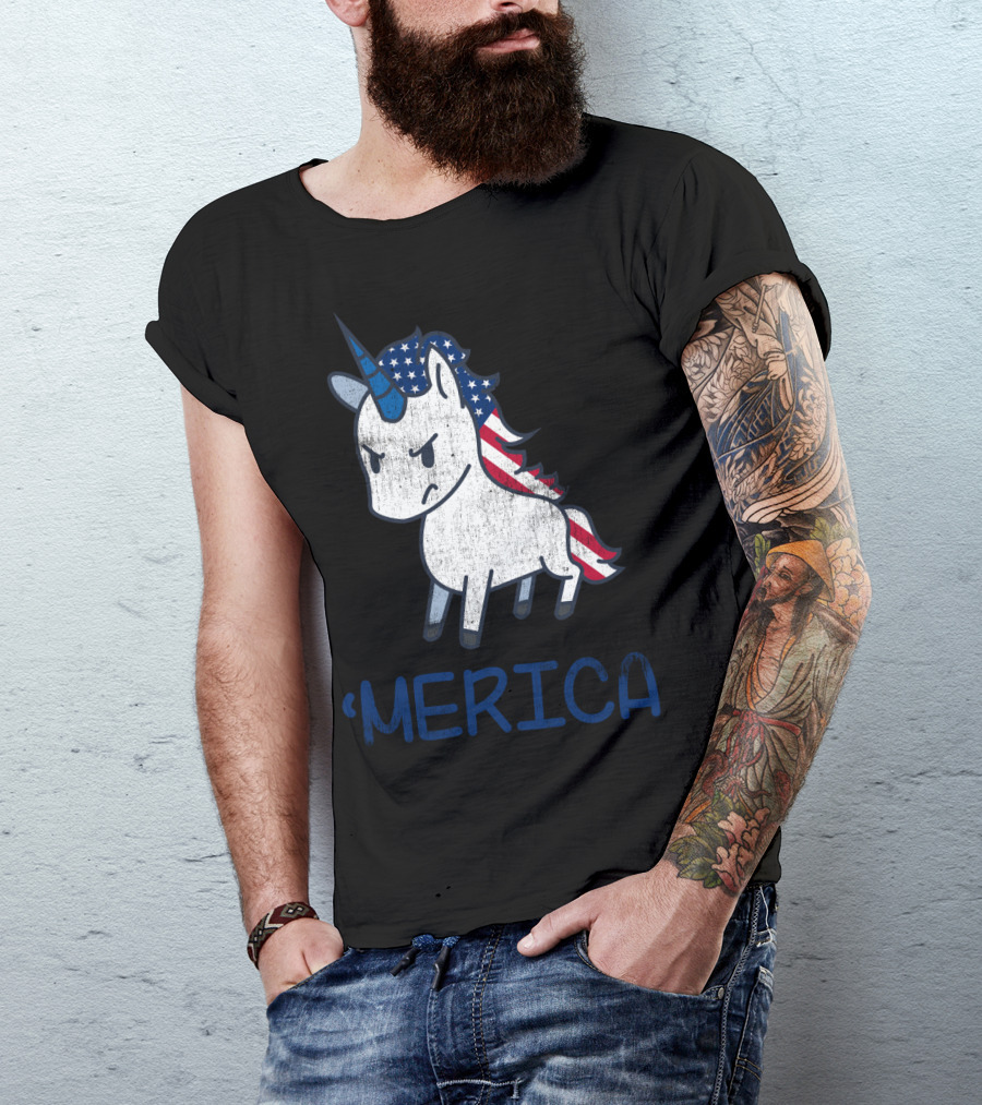 Merica Unicorn With Patriotic Stars And Stripes Mane Americorn T-Shirt