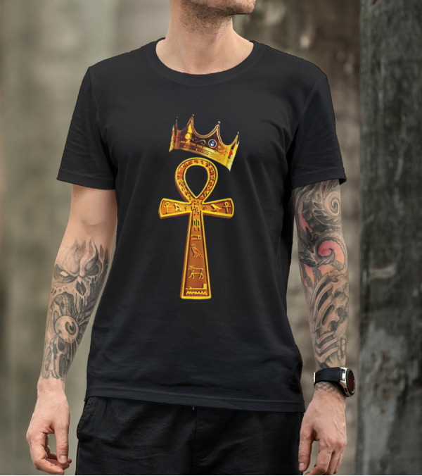 Golden Ankh Symbol With Diamond-Studded Crown T-Shirt