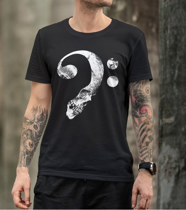 Cool Skull Bass Clef Musician Music Lover T-Shirt