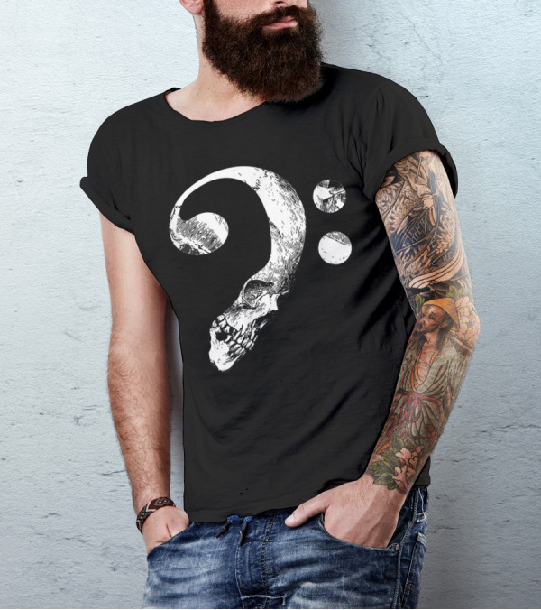 Cool Skull Bass Clef Musician Music Lover T-Shirt