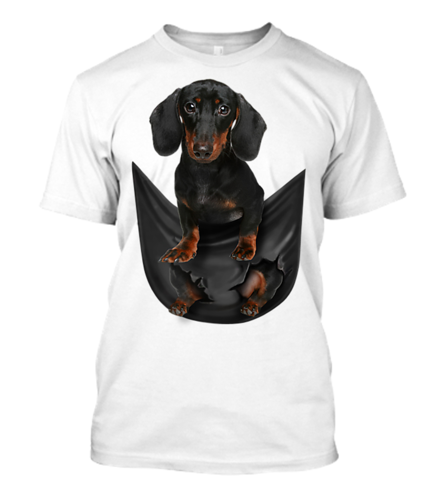 Dachshund Peeking From Pocket Fabric T-Shirt