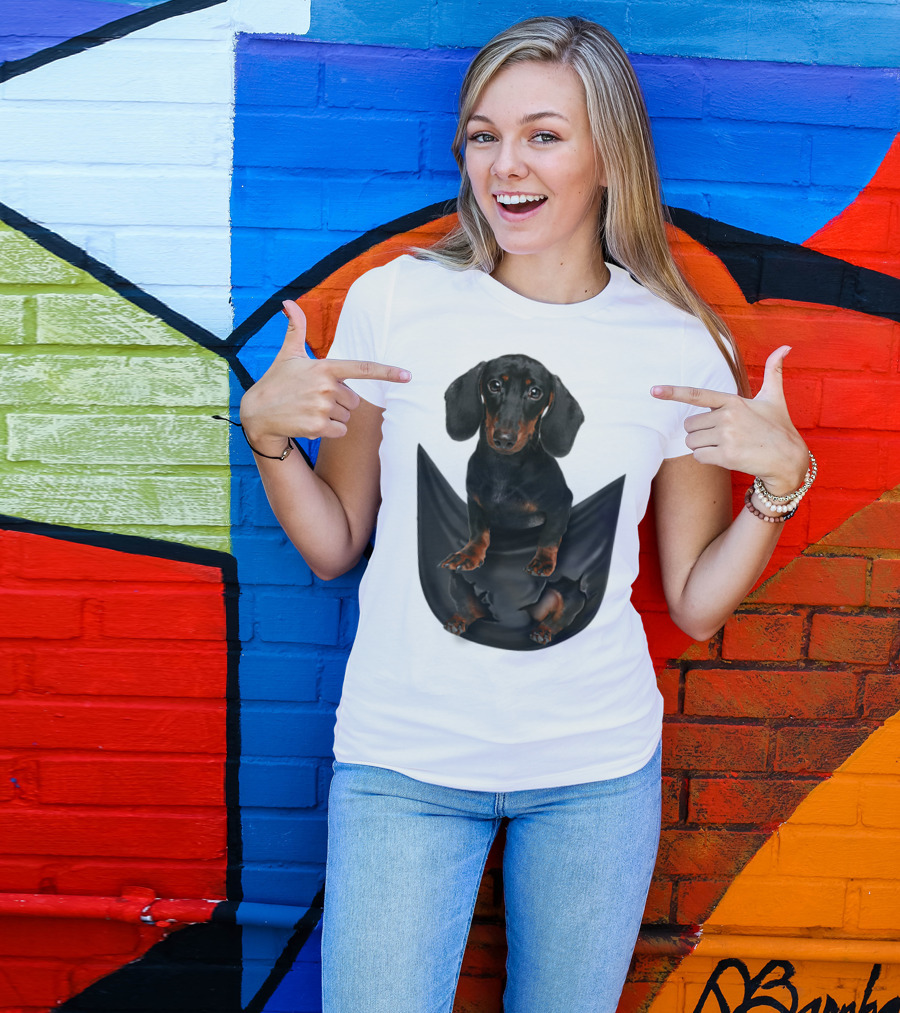 Dachshund Peeking From Pocket Fabric T-Shirt
