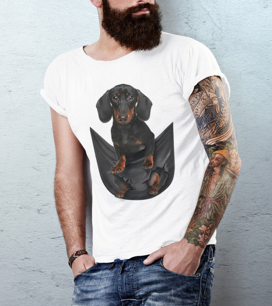 Dachshund Peeking From Pocket Fabric T-Shirt