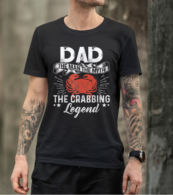 Dad The Man The Myth The Crabbing Legend Red Crab Stars Burst T-Shirt