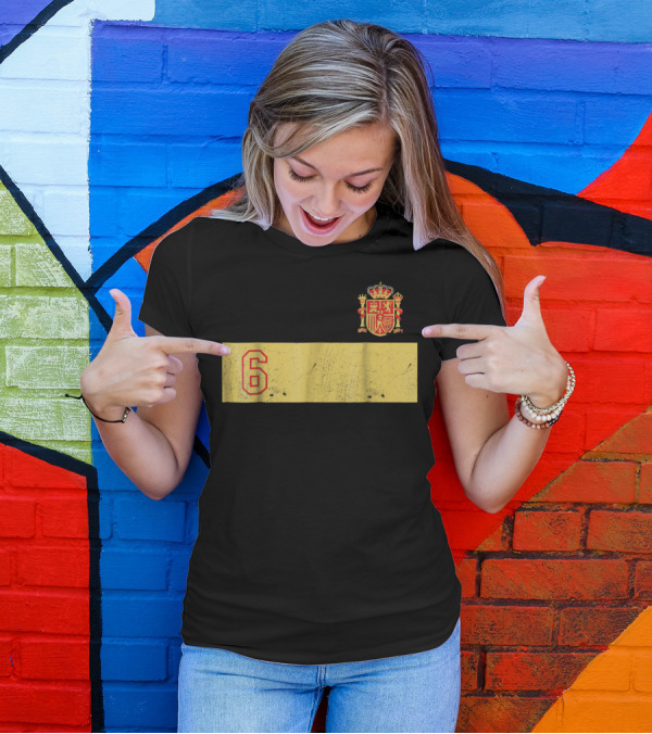 Espana Roja Futbol Camiseta Number 6 Crest T-Shirt