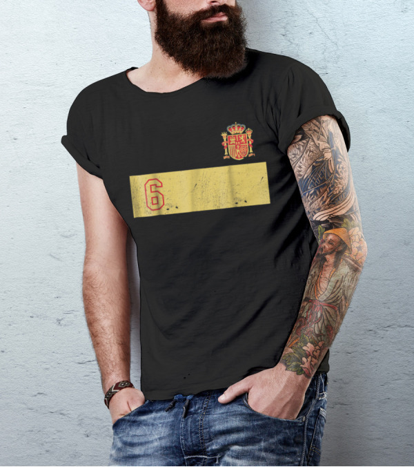 Espana Roja Futbol Camiseta Number 6 Crest T-Shirt