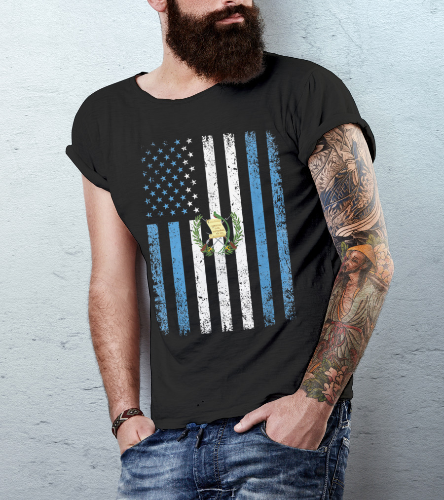 Guatemala USA Flag Mashup For 4th Of July Celebration American Guatemalan Unity Flag T-Shirt