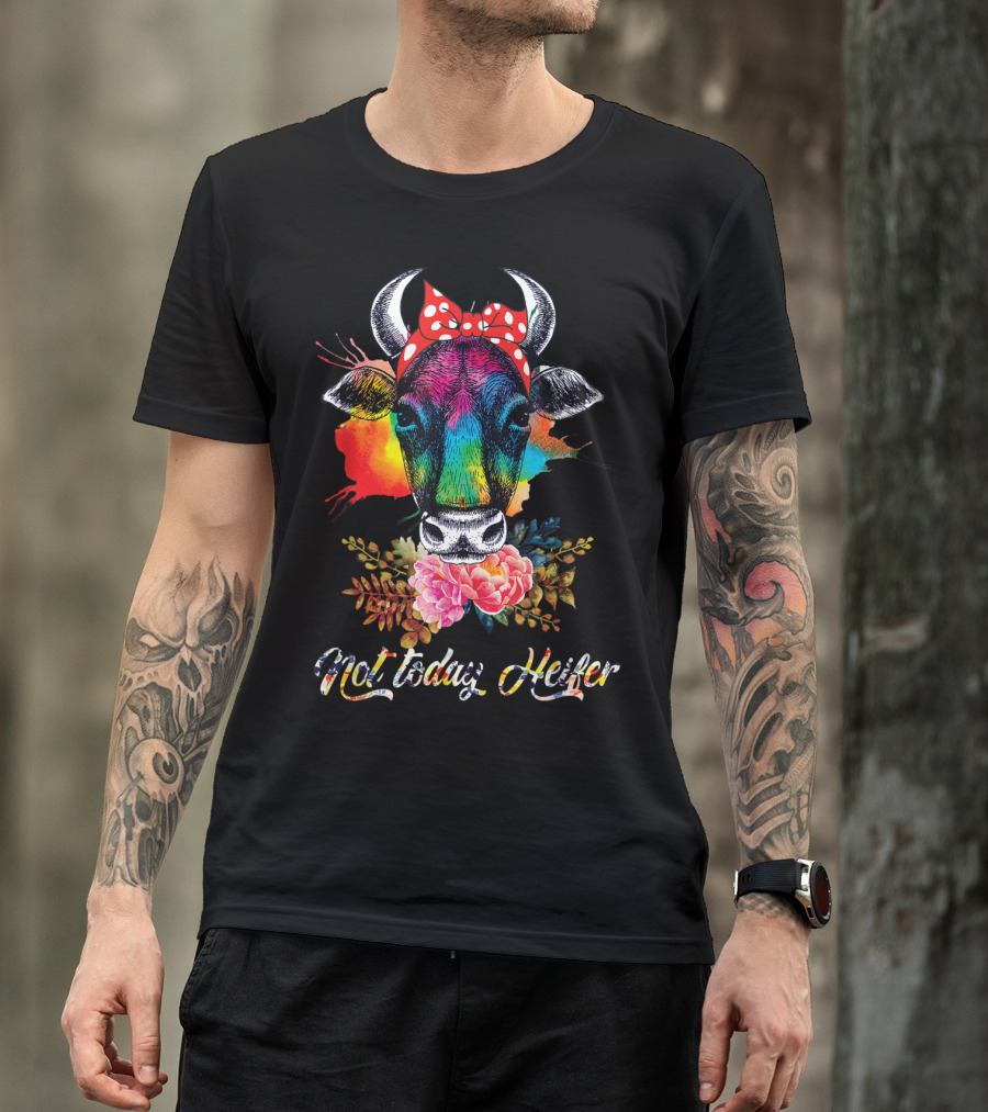 Hilarious Cow Not Today Heifer Rainbow Bandana Floral T-Shirt