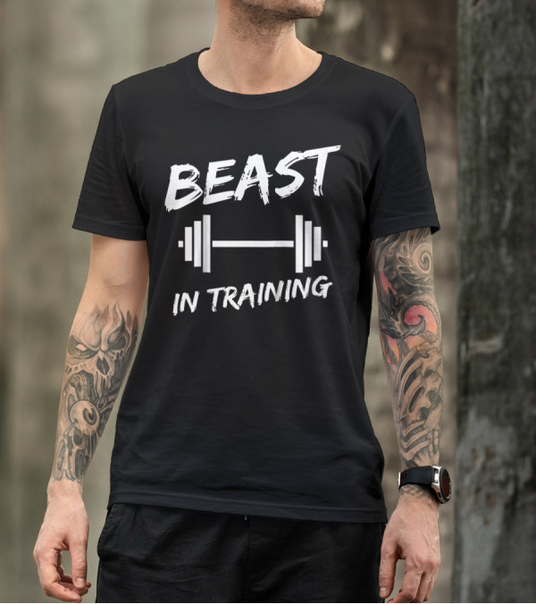 Beast In Training Barbell Motivational Kids Father And Son Fitness T-Shirt