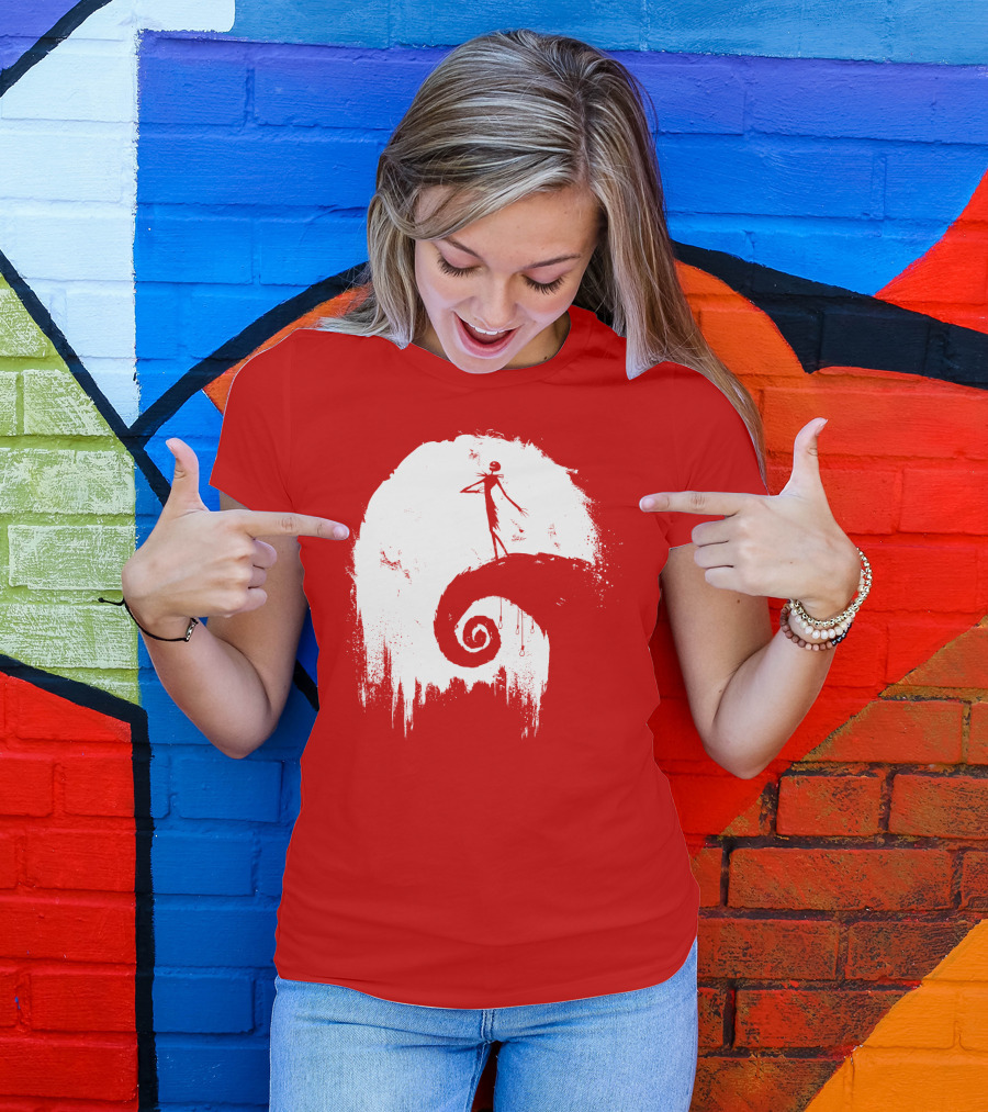The Nightmare Before Christmas Spooky Red Hilltop Scene All Hallow's Eve T-Shirt