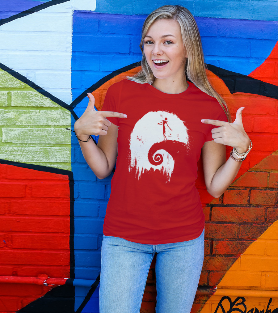 The Nightmare Before Christmas Spooky Red Hilltop Scene All Hallow's Eve T-Shirt