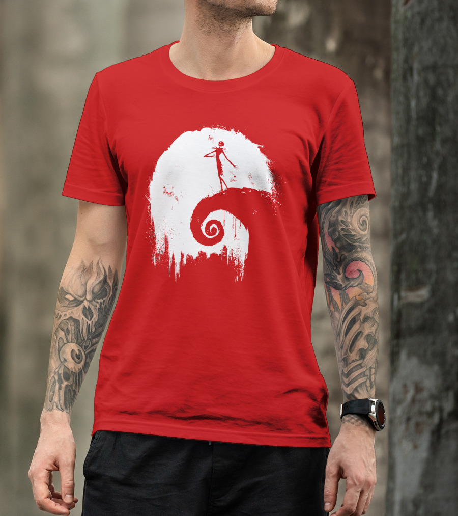 The Nightmare Before Christmas Spooky Red Hilltop Scene All Hallow's Eve T-Shirt