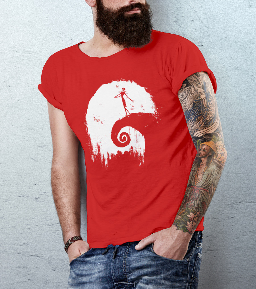The Nightmare Before Christmas Spooky Red Hilltop Scene All Hallow's Eve T-Shirt