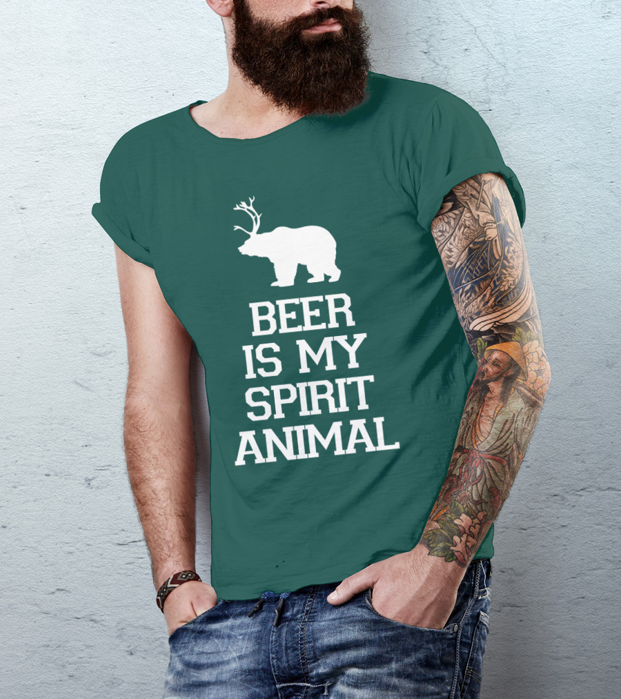 Beer Is My Spirit Animal Bear With Antlers T-Shirt