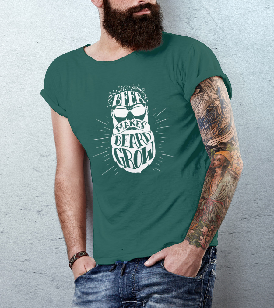 Beer Makes Beard Grow Bubbles And Sunglasses T-Shirt