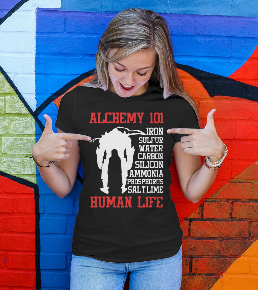 Alchemy 101 Human Life Iron Sulfur Water Carbon Silicon Ammonia Phosphorus Salt Lime T-Shirt