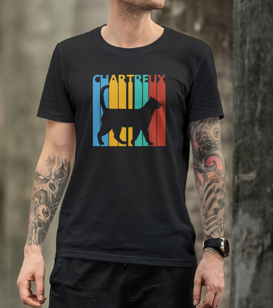 CHARTREUX Cat Silhouette Color Stripes T-Shirt