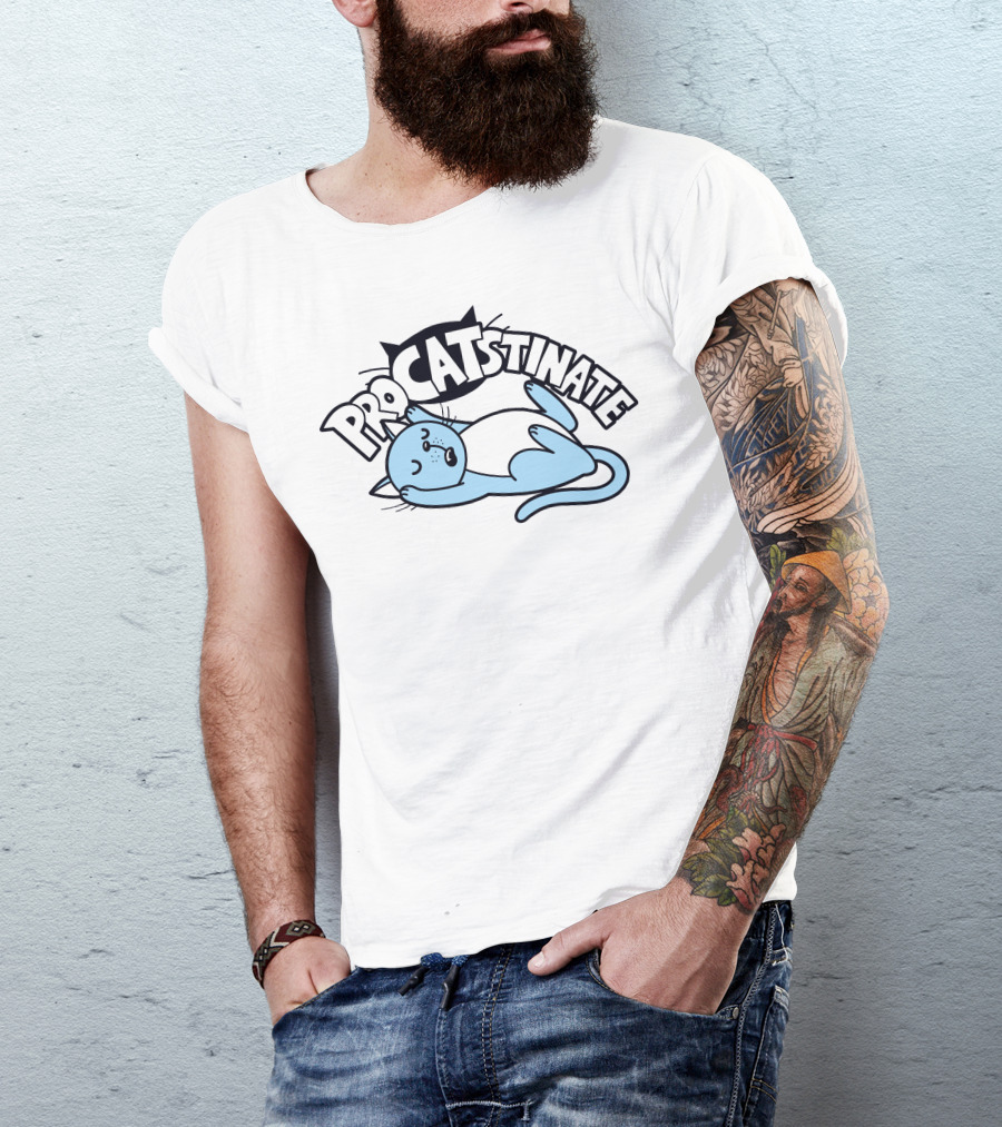 Procatstinate Lazy Blue Cat Relaxation T-Shirt