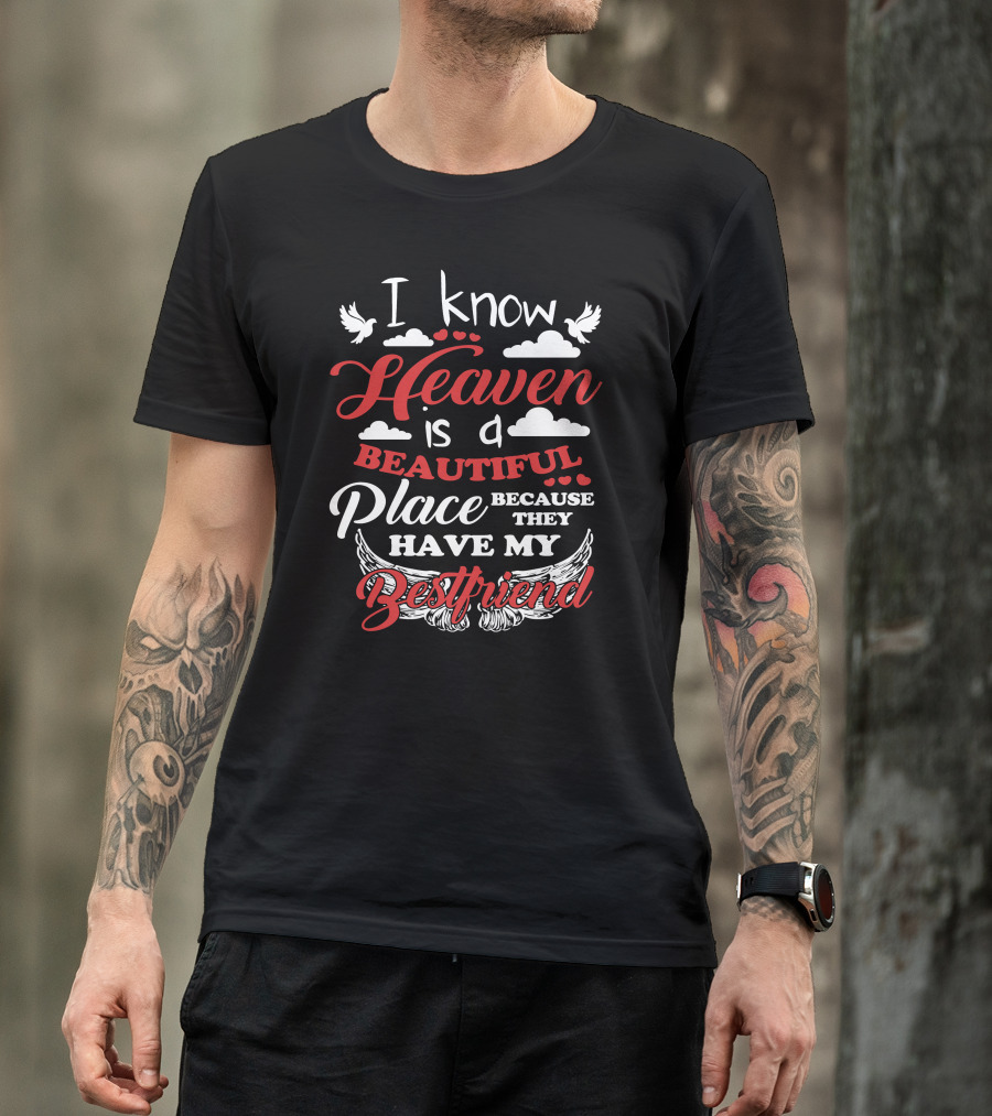 I Know Heaven Is A Beautiful Place Because They Have My Best Friend With Wings And Clouds T-Shirt