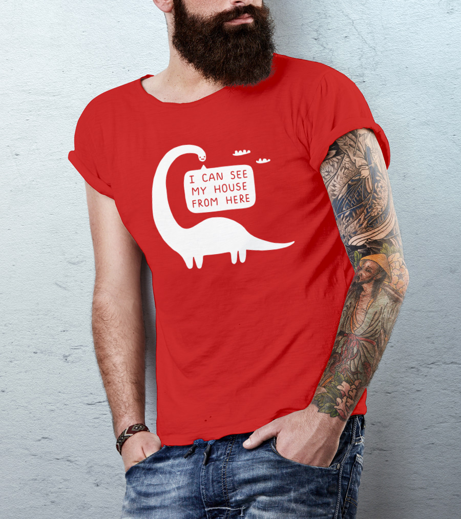 I Can See My House From Here Dinosaur White Text T-Shirt