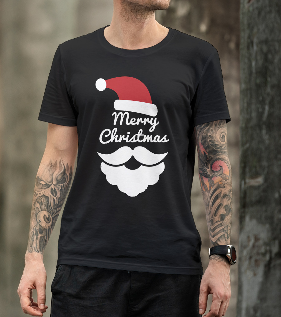 Merry Christmas Santa Hat And Beard T-Shirt