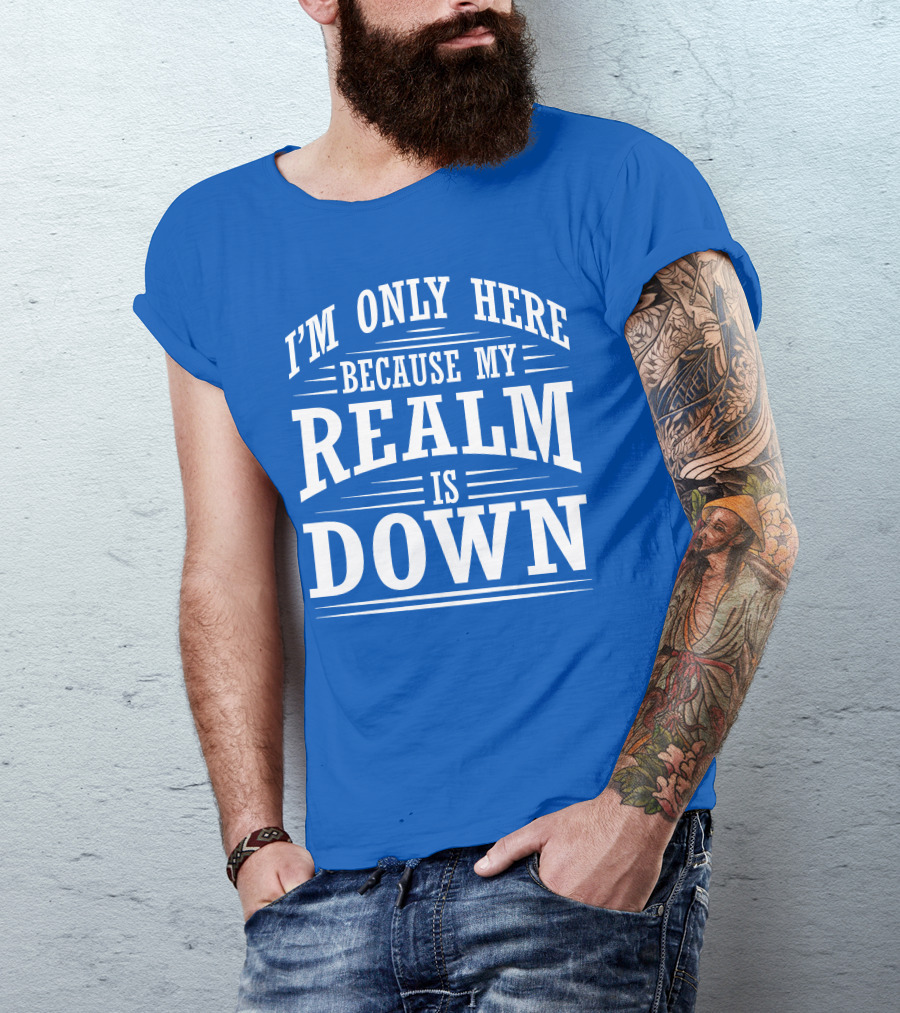 I'm Only Here Because My Realm Is Down Gaming Humor T-Shirt