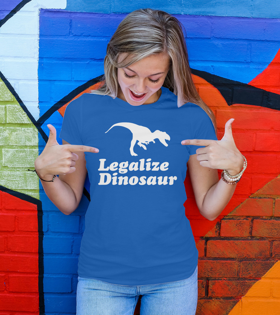 Legalize Dinosaur T-Rex Silhouette On Blue T-Shirt