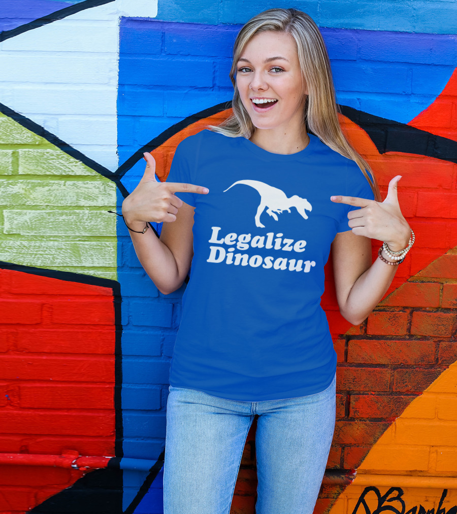 Legalize Dinosaur T-Rex Silhouette On Blue T-Shirt