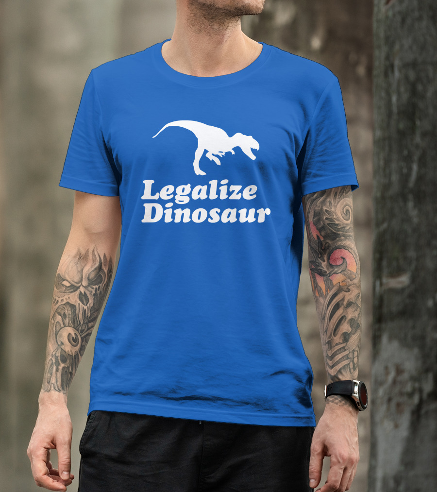 Legalize Dinosaur T-Rex Silhouette On Blue T-Shirt