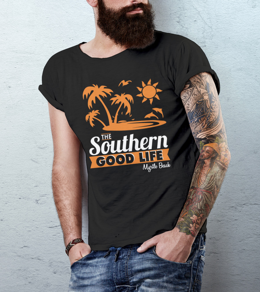 Myrtle Beach Southern Good Life Palm Trees Sun And Seagulls T-Shirt