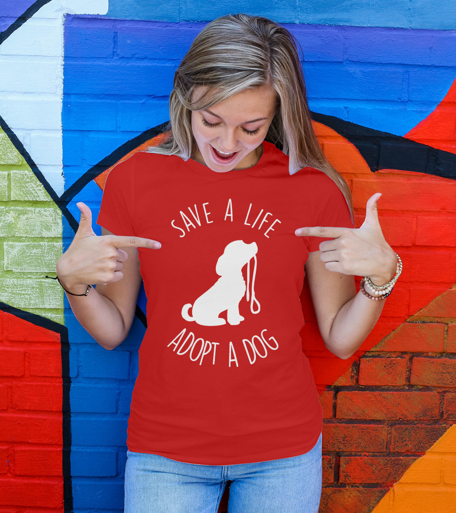 Save A Life Adopt A Dog Silhouette With Leash T-Shirt