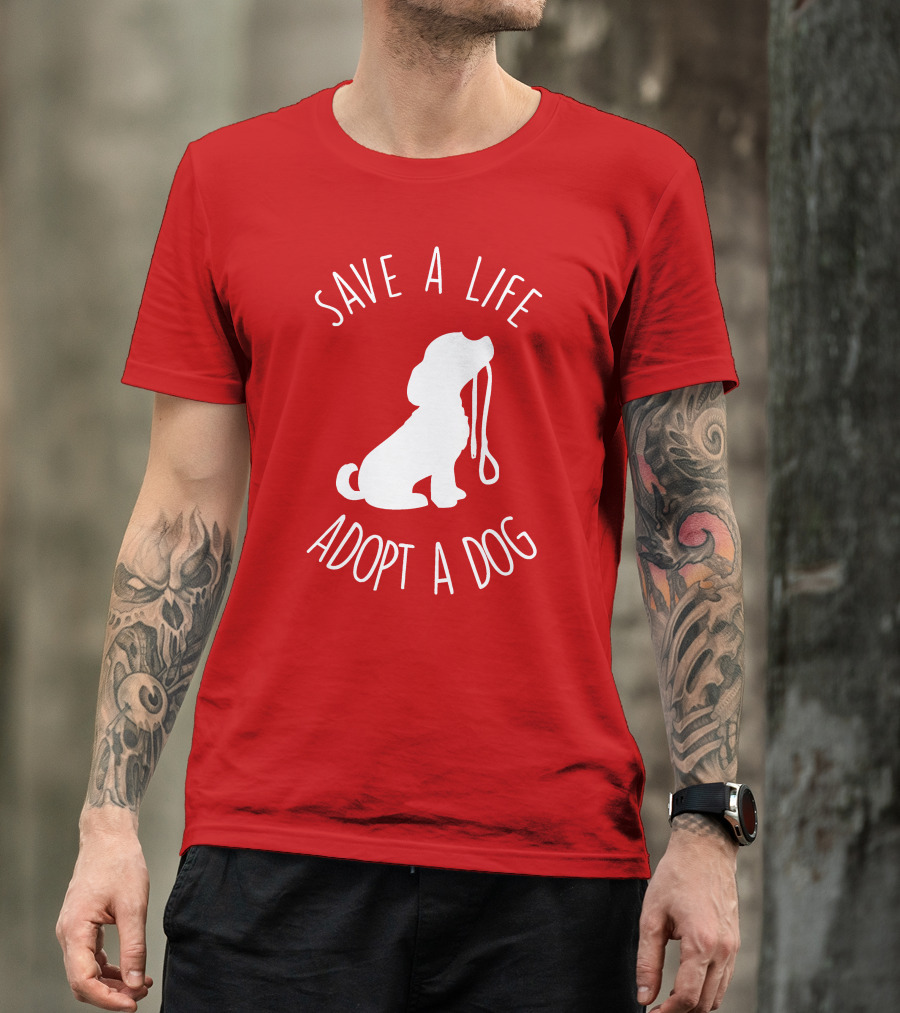 Save A Life Adopt A Dog Silhouette With Leash T-Shirt