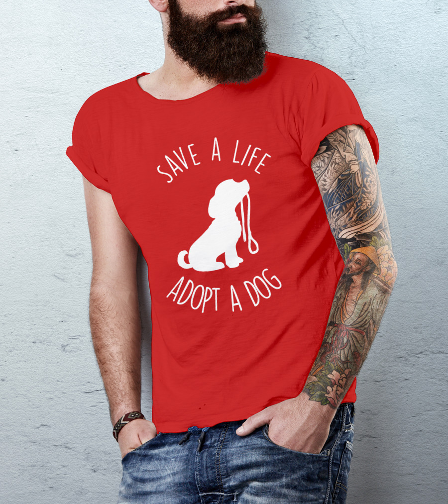 Save A Life Adopt A Dog Silhouette With Leash T-Shirt