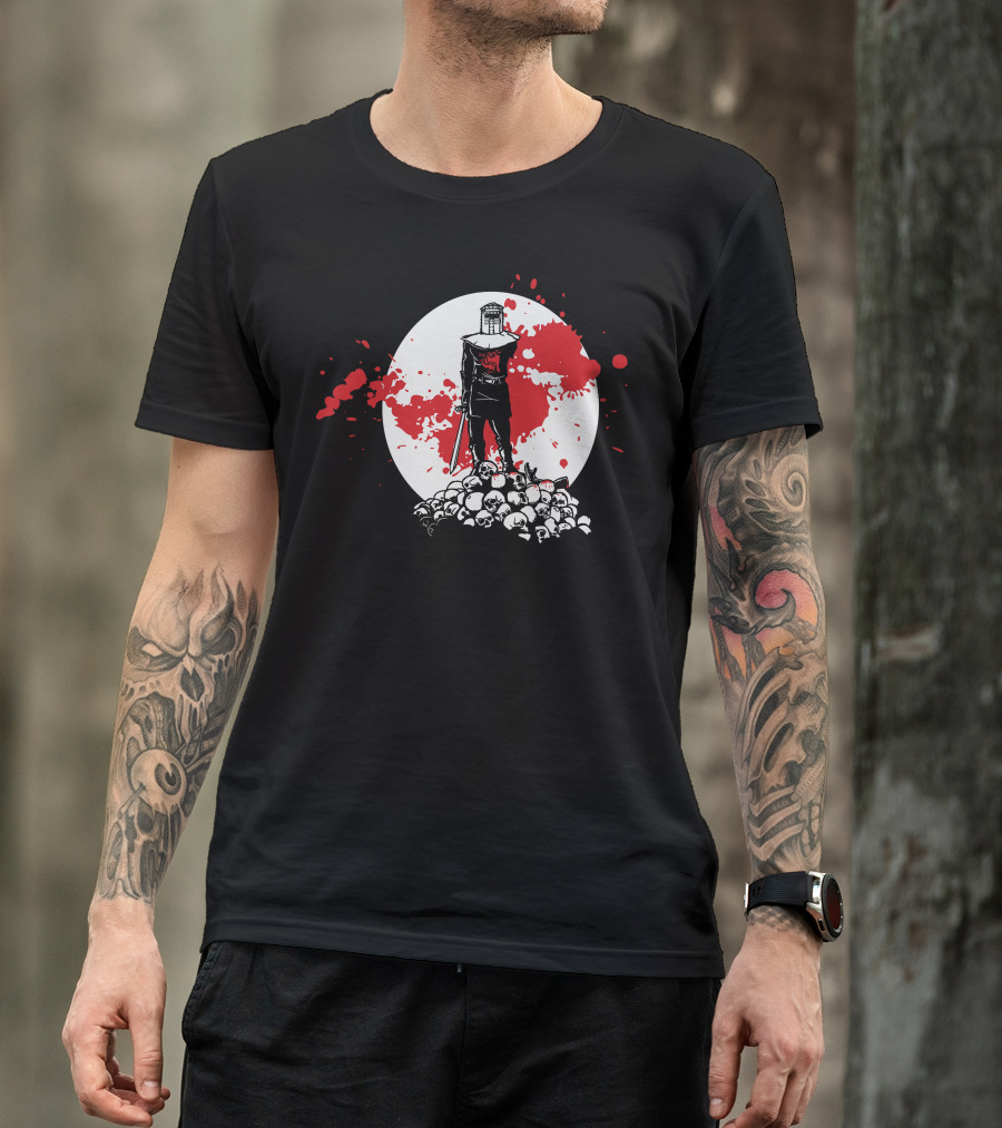 Black Knight Stands Tall On Red Blood Moon Of Skulls T-Shirt