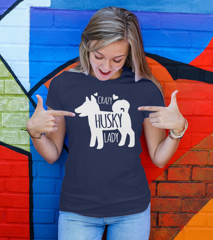 Crazy Husky Lady With Hearts Dog T-Shirt