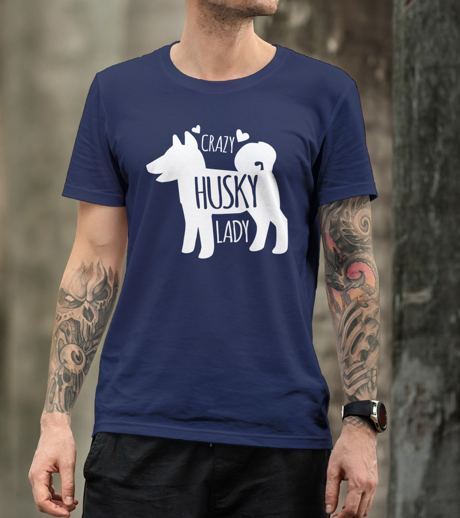 Crazy Husky Lady With Hearts Dog T-Shirt