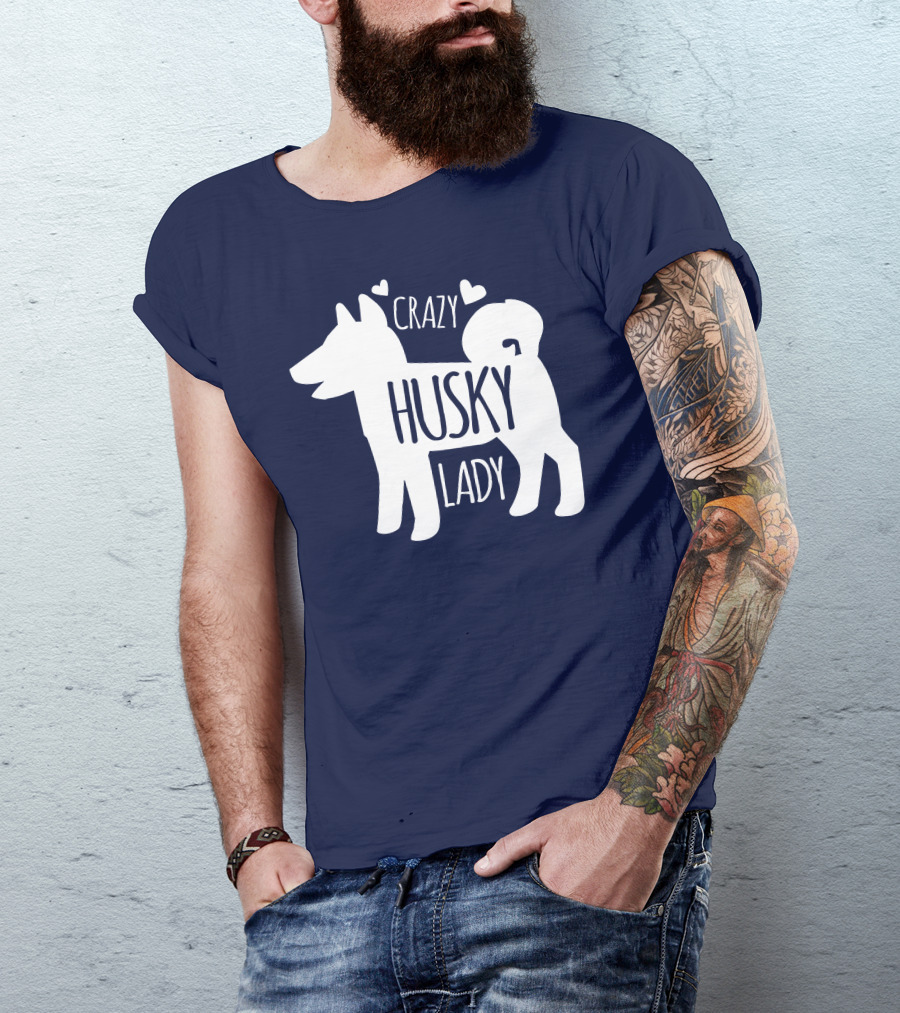 Crazy Husky Lady With Hearts Dog T-Shirt