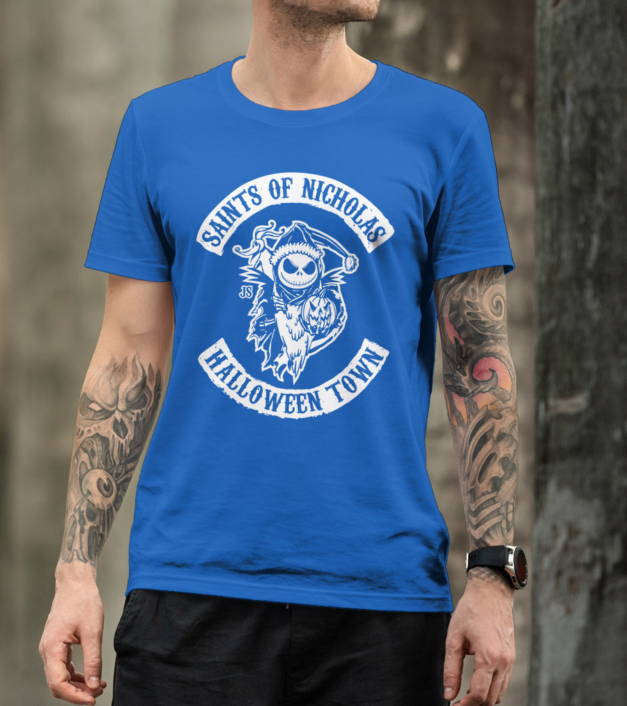 Saints Of Nicholas Halloween Town Jack Skellington Santa Crossover T-Shirt