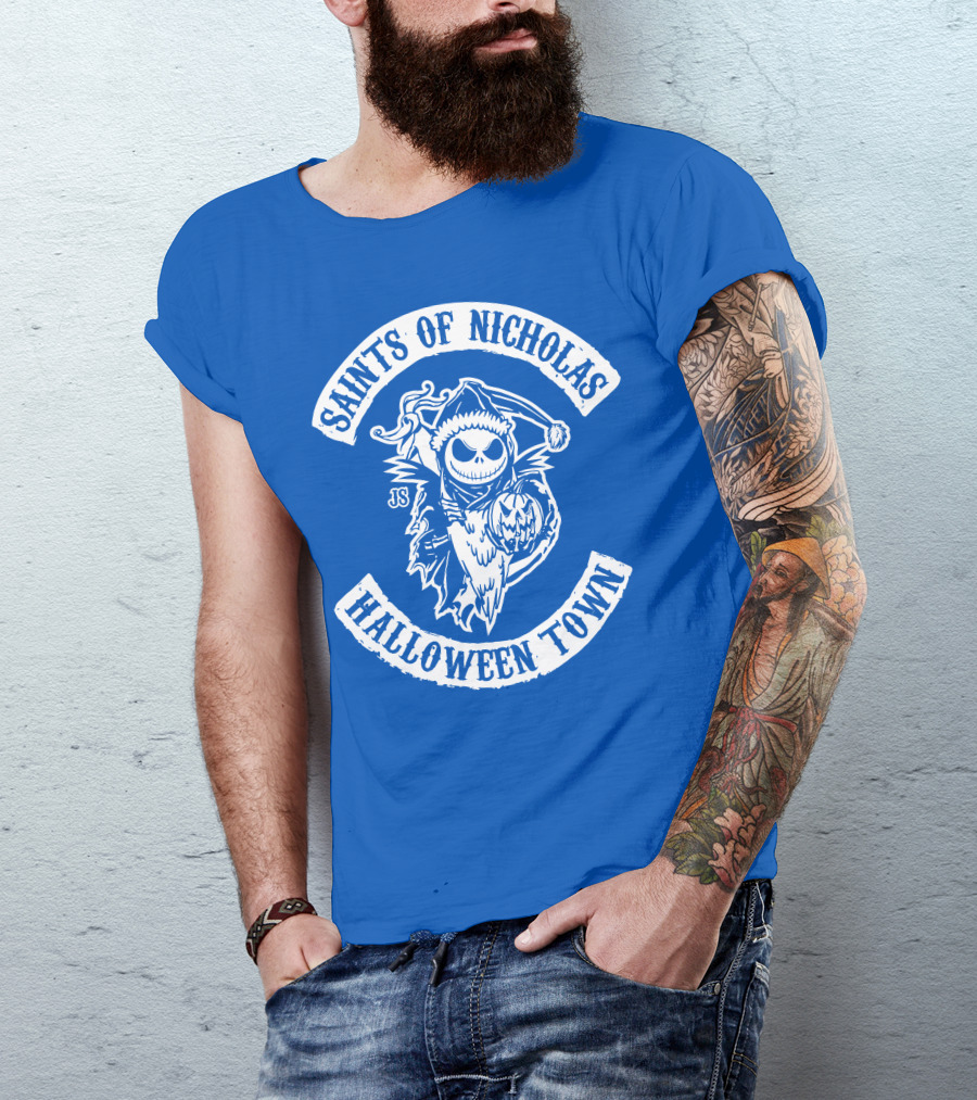 Saints Of Nicholas Halloween Town Jack Skellington Santa Crossover T-Shirt