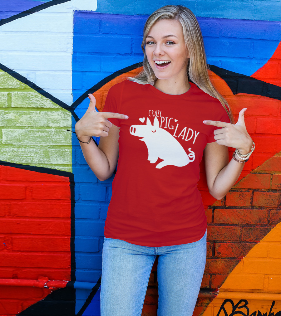 CRAZY PIG LADY Cute Hearts T-Shirt