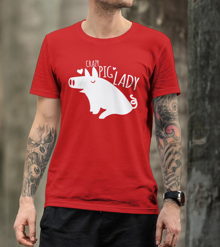 CRAZY PIG LADY Cute Hearts T-Shirt