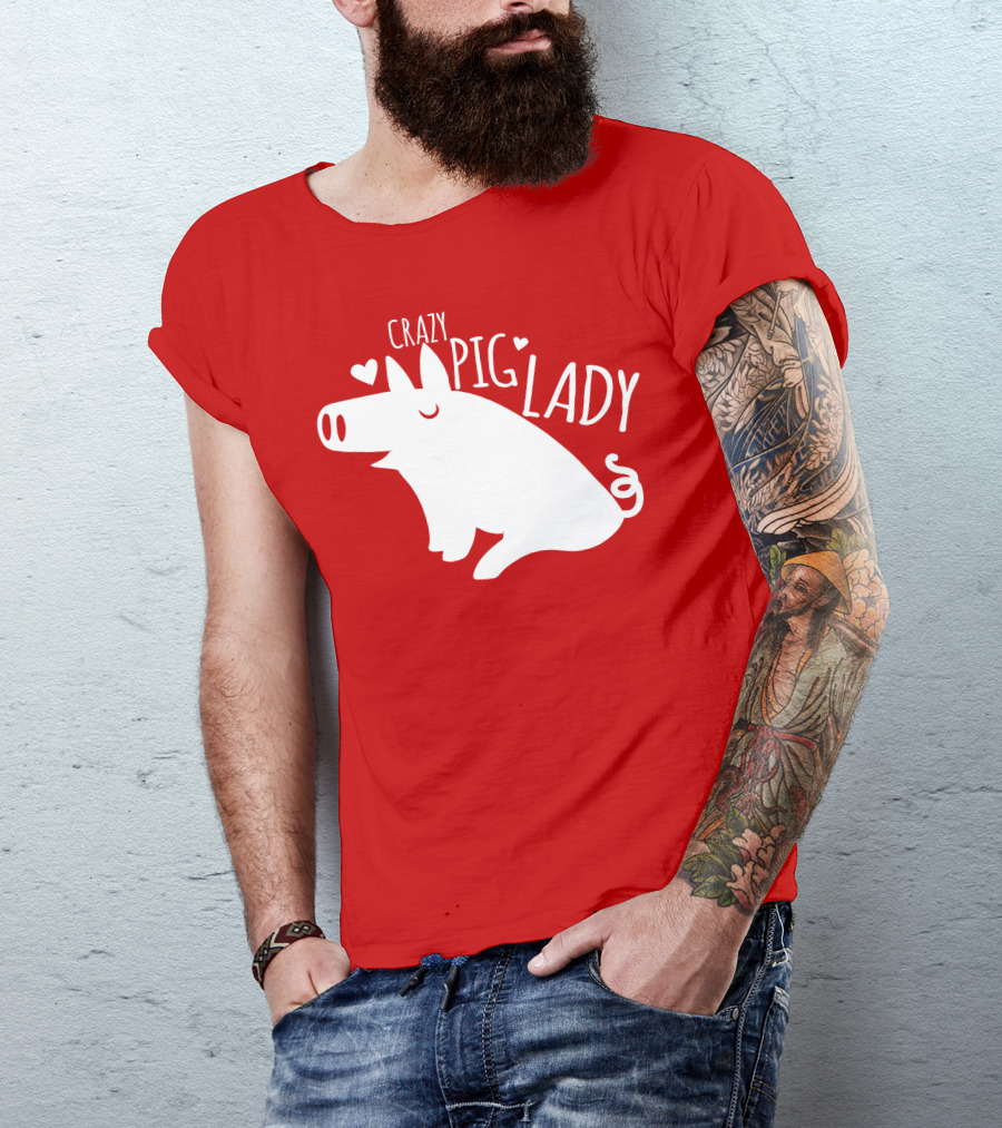 CRAZY PIG LADY Cute Hearts T-Shirt