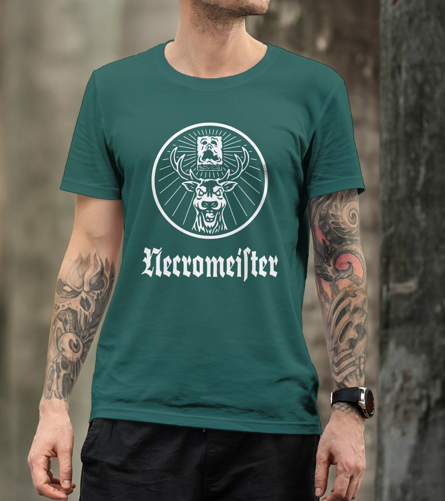 Necromeister Deer Antlers Sunburst Skull T-Shirt