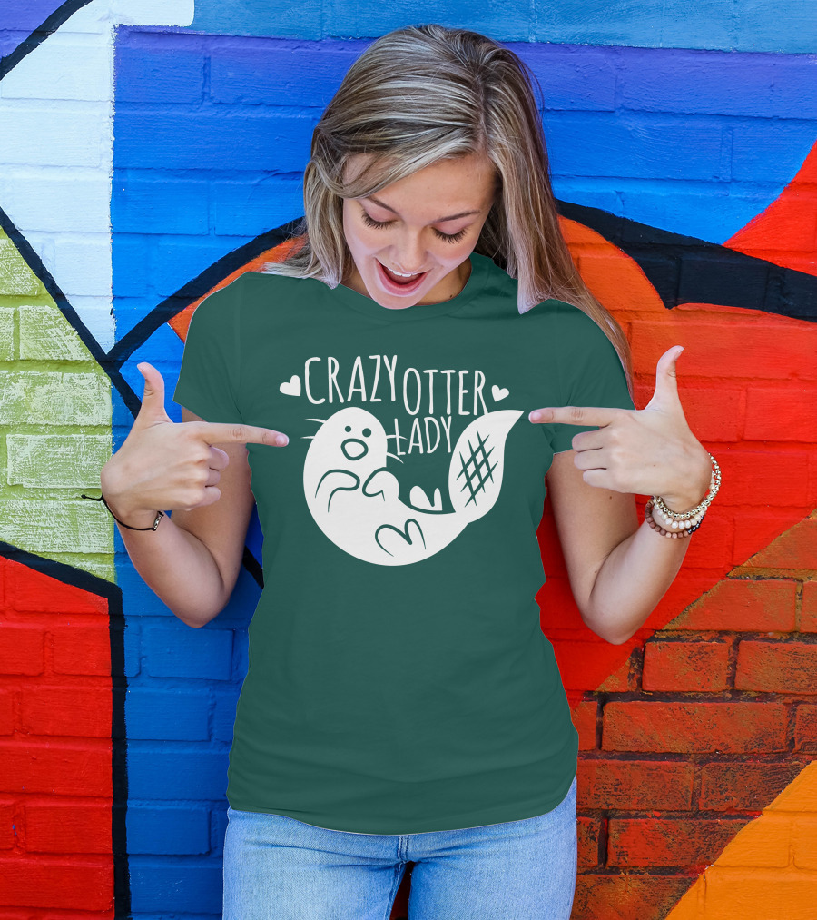 Crazy Otter Lady With Heart Accents T-Shirt