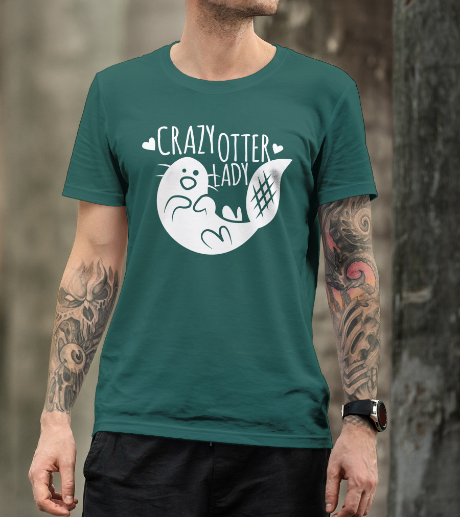 Crazy Otter Lady With Heart Accents T-Shirt