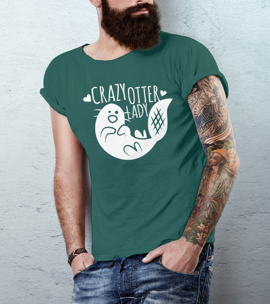 Crazy Otter Lady With Heart Accents T-Shirt