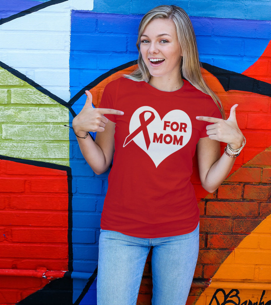 For Mom Red Ribbon Awareness Heart T-Shirt