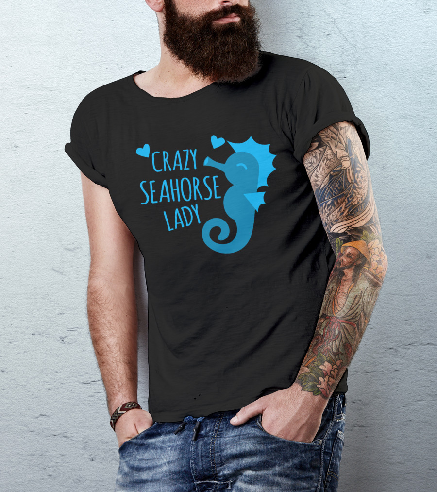 Crazy Seahorse Lady Hearts Blue Seahorse T-Shirt
