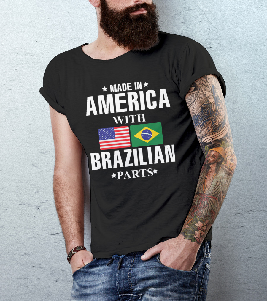 Made IN America With Brazilian Parts USA Brazil Flags T-Shirt