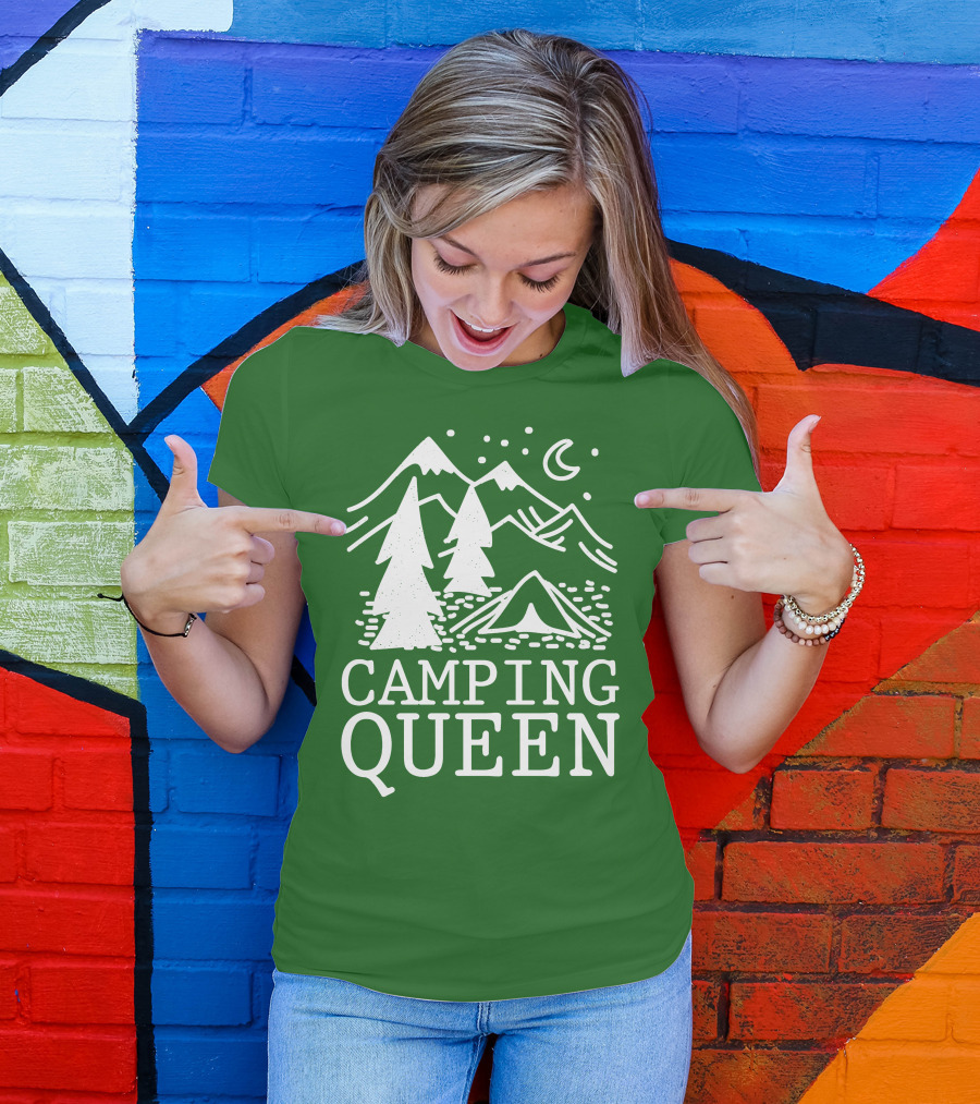 Camping Queen Mountain Tent Moon Forest Adventure T-Shirt